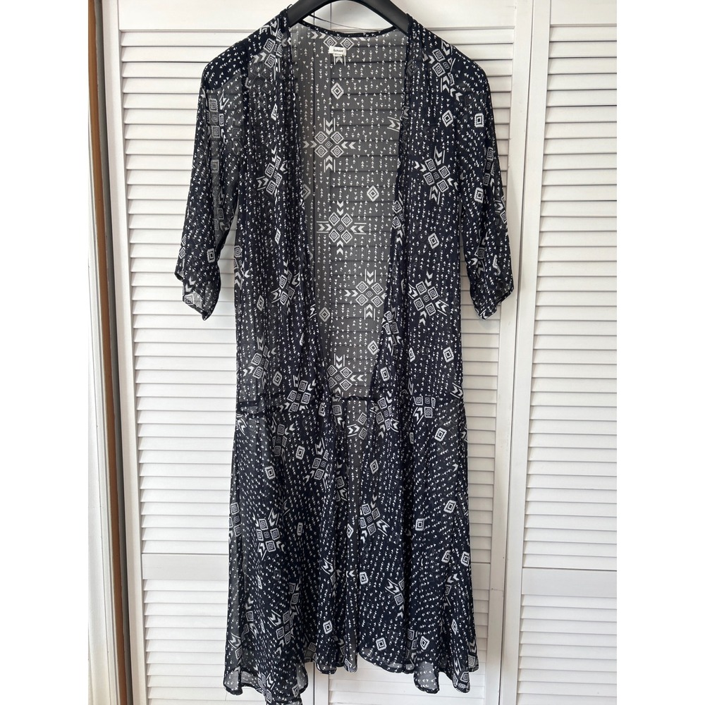 Garage Kimono One‎ Size Sheer Black White Geometric Cover Up Duster ptp 20" L49"